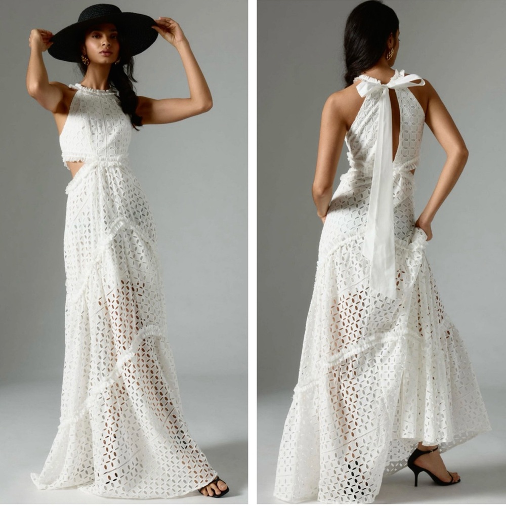 LACE THE LABEL Anthropologie NEW Eyelet Cutout Halter Dress NEW Size M White - Picture 16 of 16